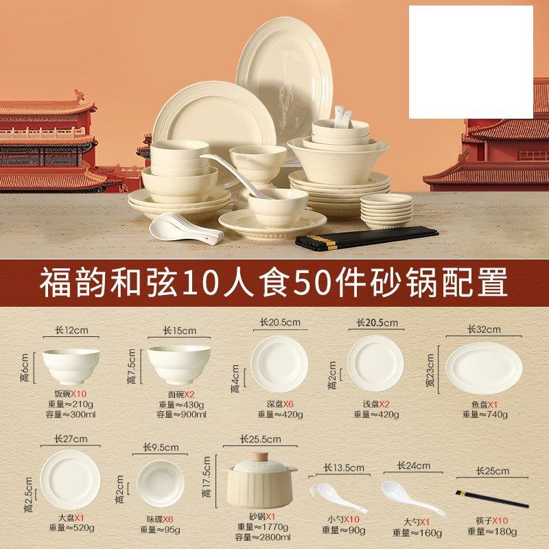 Cream Style Bowl & Plate Set Home Underglaze Tableware Set Bowl & Plate Chopsticks Housewarming Premium Design