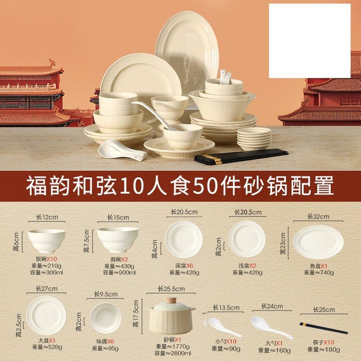 Cream Style Bowl & Plate Set Home Underglaze Tableware Set Bowl & Plate Chopsticks Housewarming Premium Design