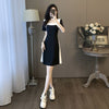 French Color-Block Slim Waist Spliced Summer Dress – Elegant Black & White Midi Dress