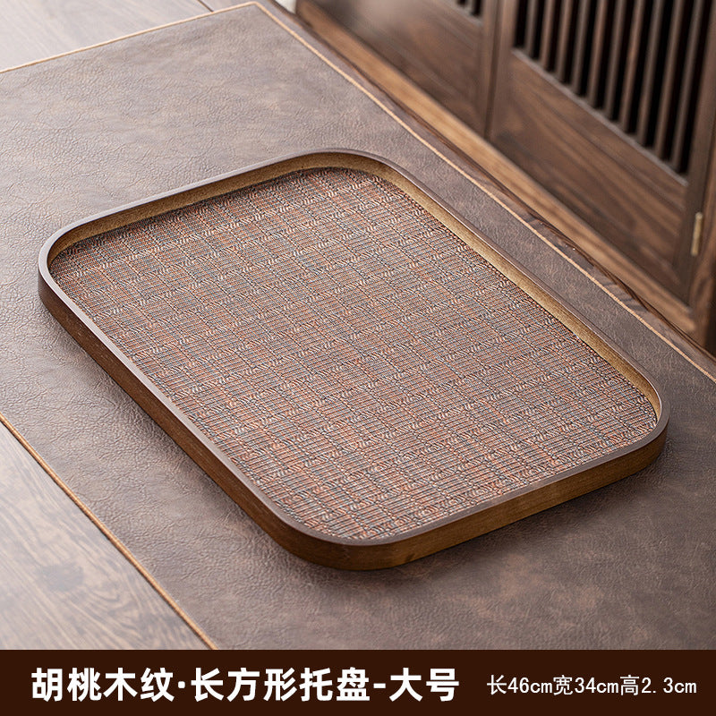 胡桃木色重竹茶盘家用简约长方形大号茶具收纳盘干泡台水杯置物架