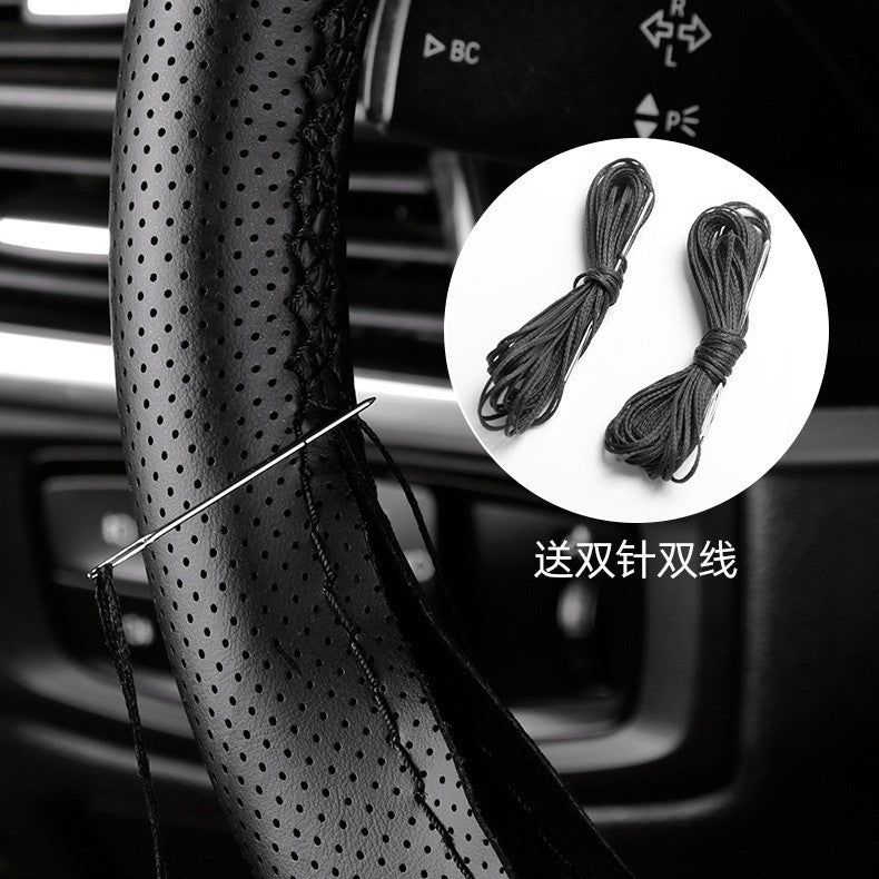 Steering Wheel Cover Top Layer Cowhide Moisture Wicking Breathable Durable Non Slip All Season Universal Gri