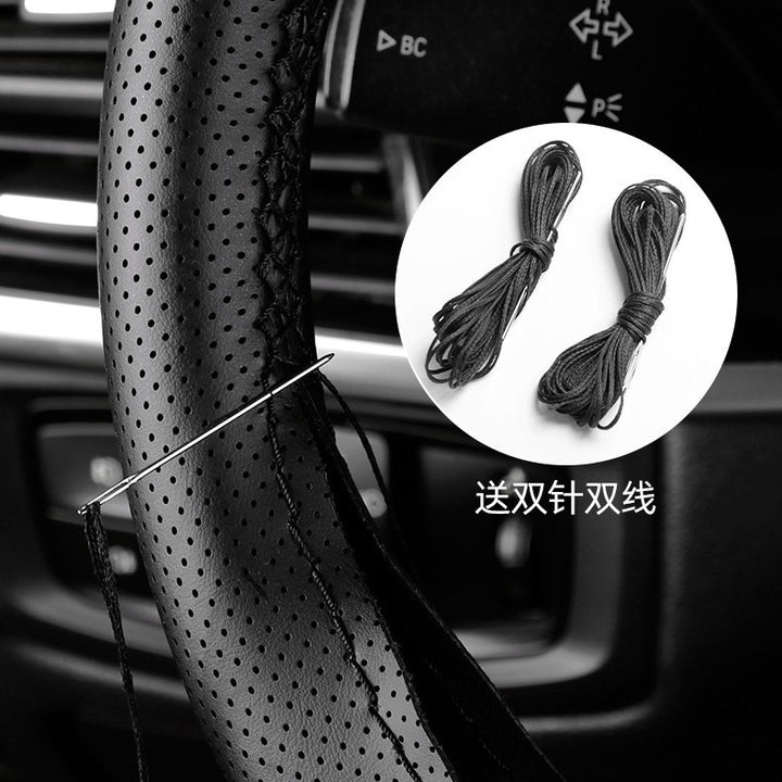 Steering Wheel Cover Top Layer Cowhide Moisture Wicking Breathable Durable Non Slip All Season Universal Gri