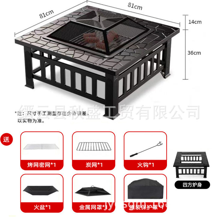 围炉煮茶一体桌子多功能烧烤炉户外花园木炭取暖炉烤火炉庭院篝火