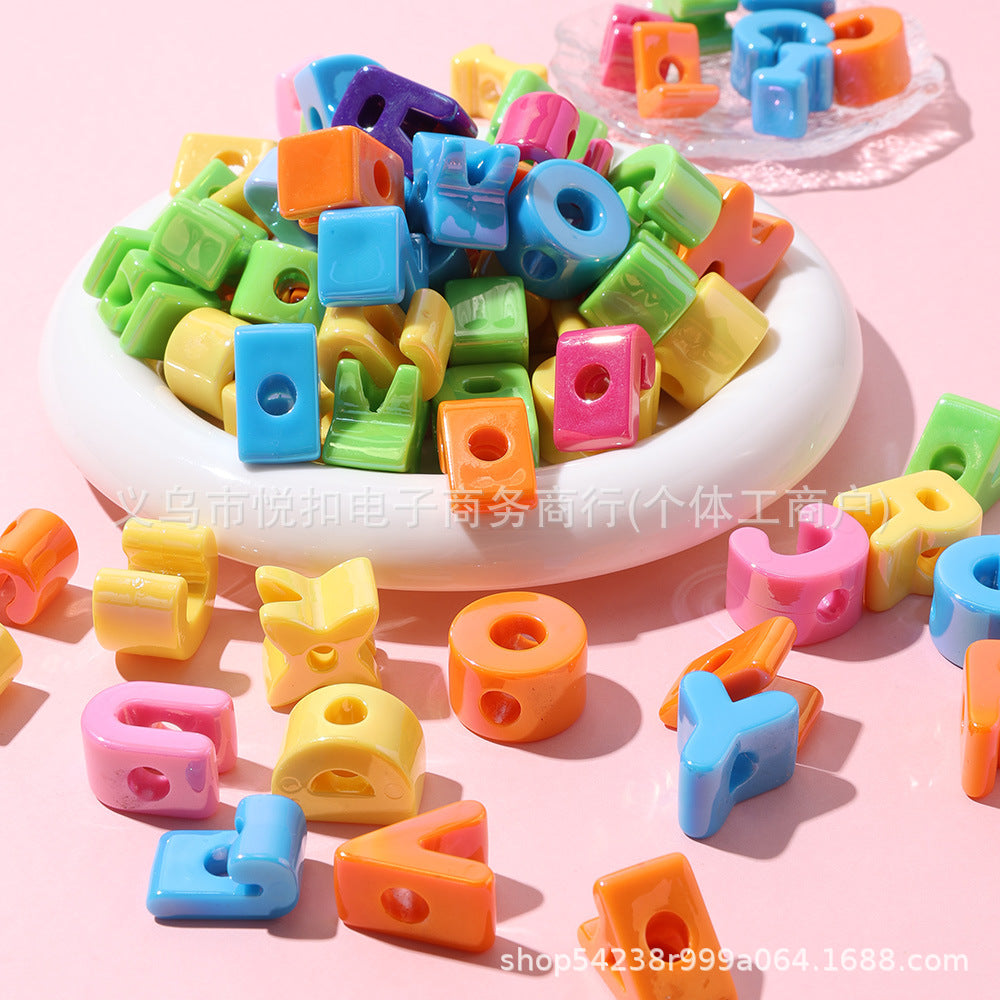 孔6mm亚克力英文字母珠马卡龙多巴胺手工串珠直孔散珠DIY包包挂件
