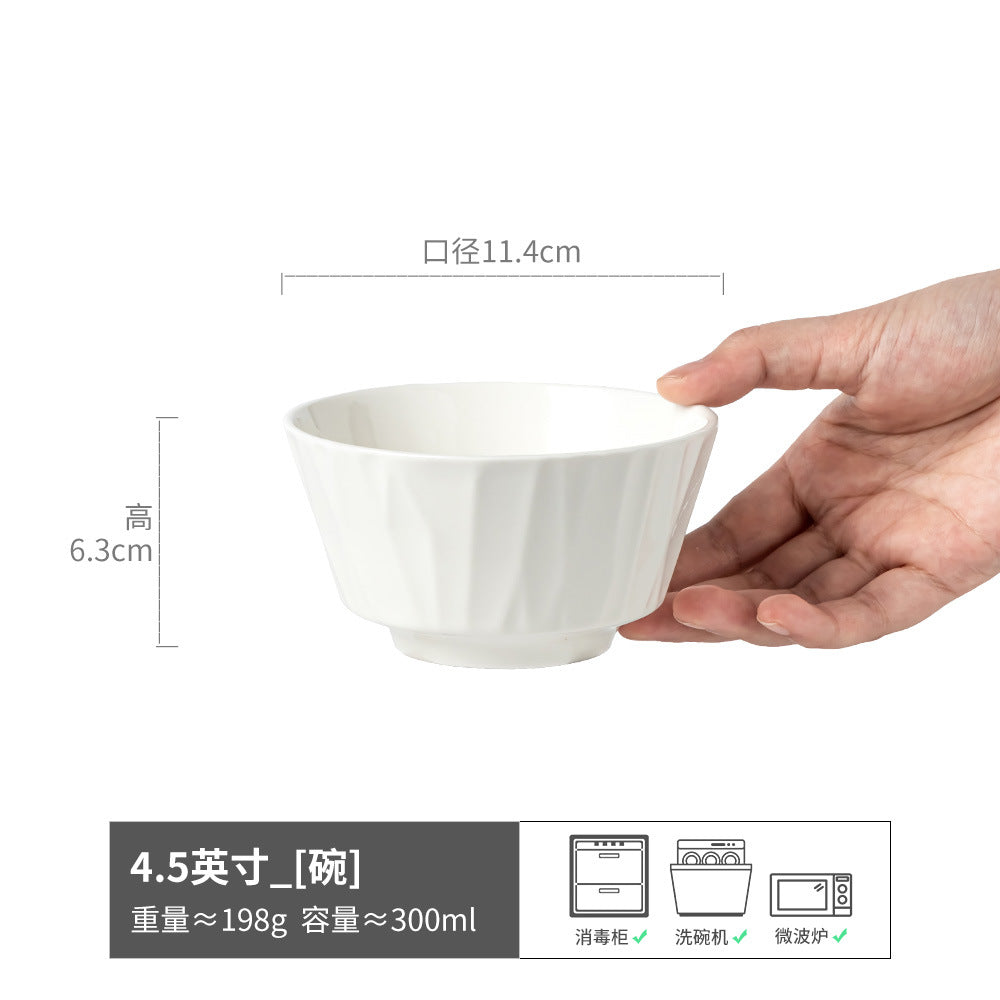 复古浮雕米饭碗4.5英寸小碗家用浮雕感陶瓷碗纯色饭碗批发餐具碗