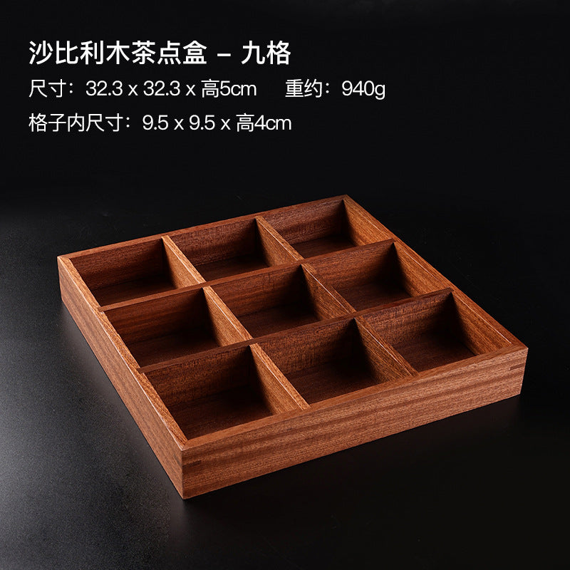 九宫格木制品干果盘新款中式盘子果盘户外陶瓷围炉煮茶托盘碟套装