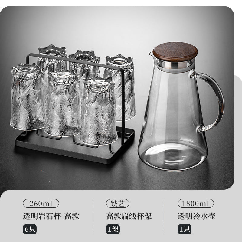 家用水杯套装复古浮雕冰川玻璃杯子水杯高级感茶水杯啤酒杯子