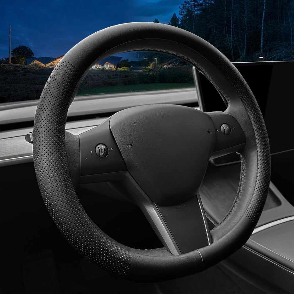 适用于特斯拉model3 modelY纳帕皮方向盘套 超薄四季皮质汽车把套