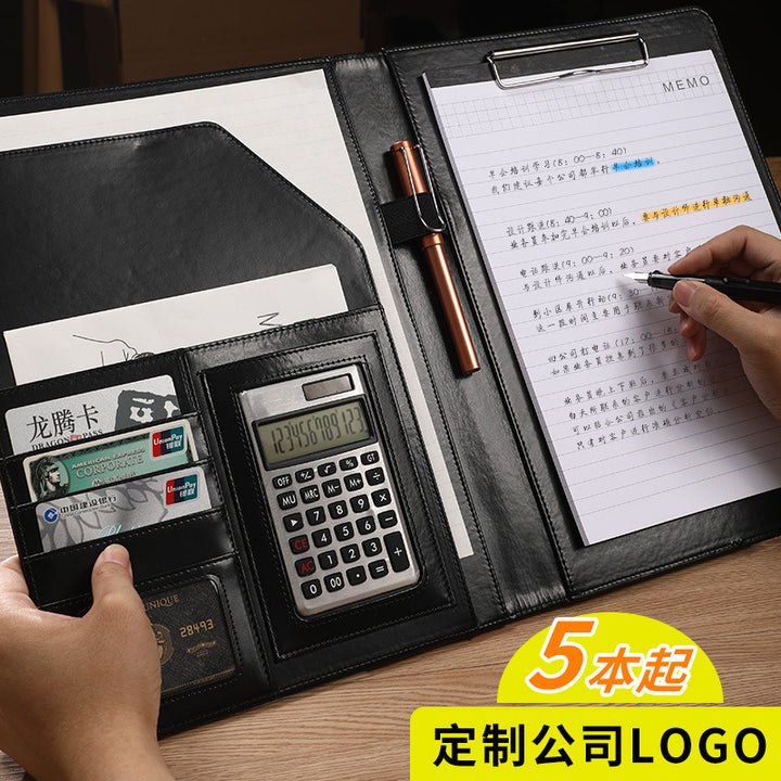 A 4 Multi-Function Leather Portfolio Folder – Business Manager Binder with Calculator