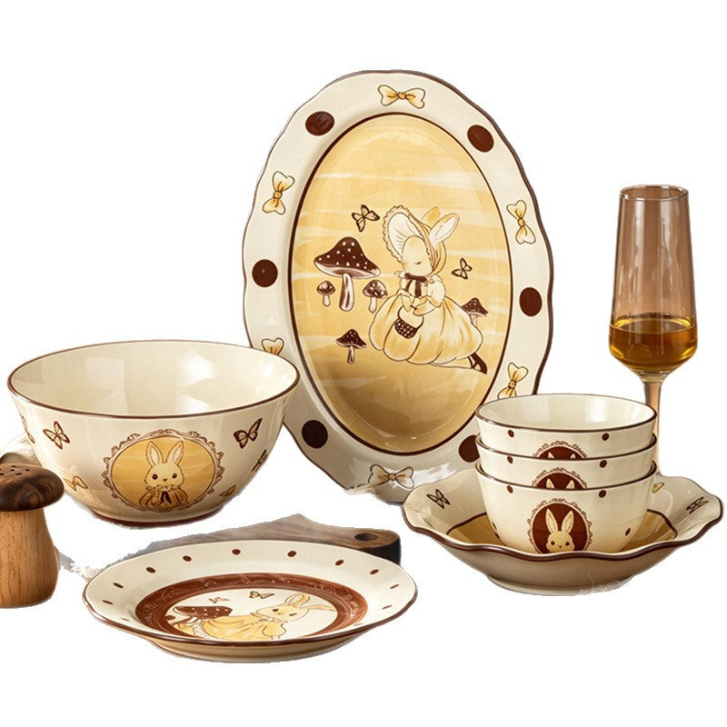 Underglaze Bowl Plate Set Home Ceramic Wedding Gift Tableware Set New