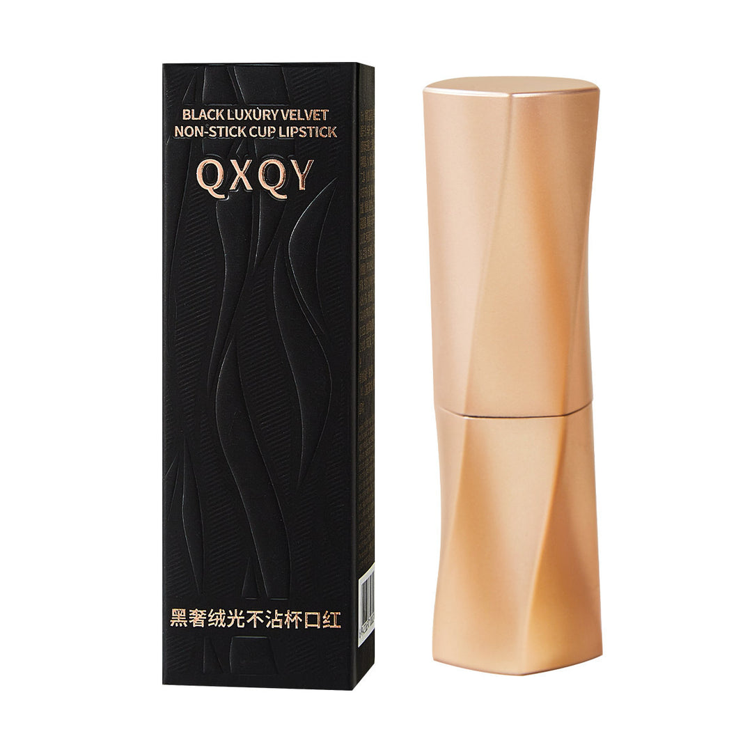 QXQY黑奢绒光不沾杯口红哑光防水豆沙色显色气质丝绒唇膏厂家代发