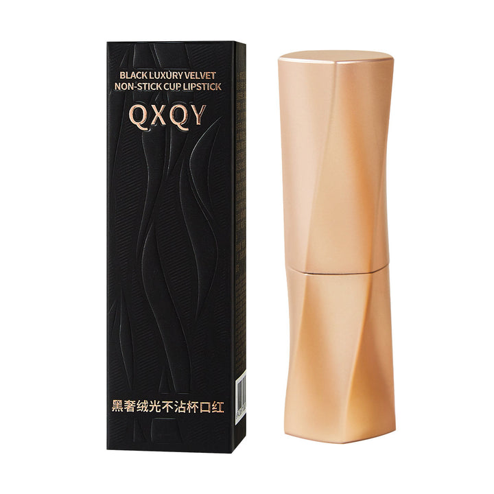 QXQY黑奢绒光不沾杯口红哑光防水豆沙色显色气质丝绒唇膏厂家代发