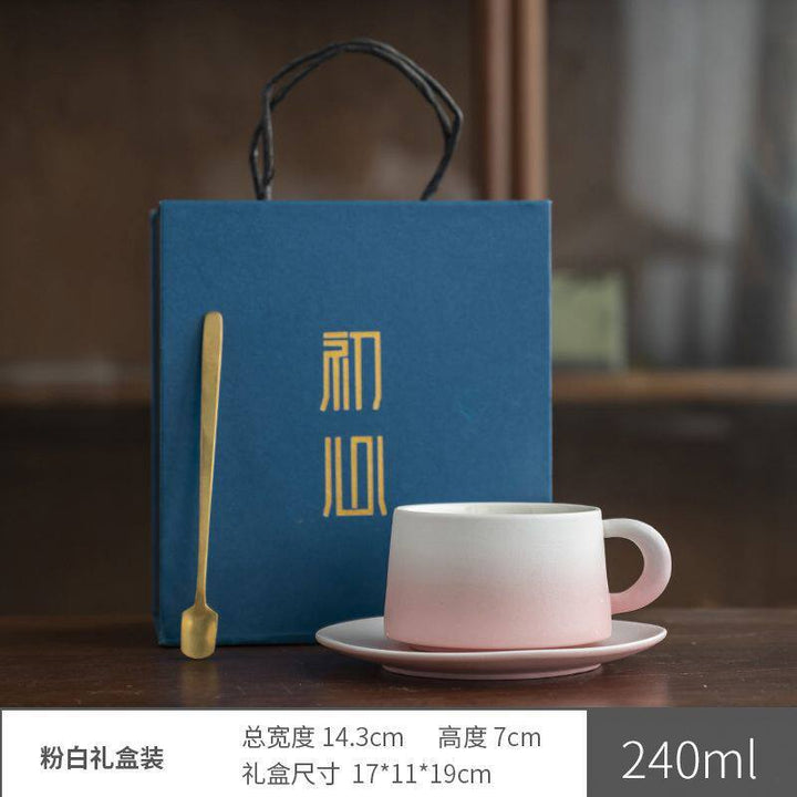陶瓷咖啡杯碟套装高颜值粗陶渐变马克杯轻奢家用餐厅拉花杯水杯子