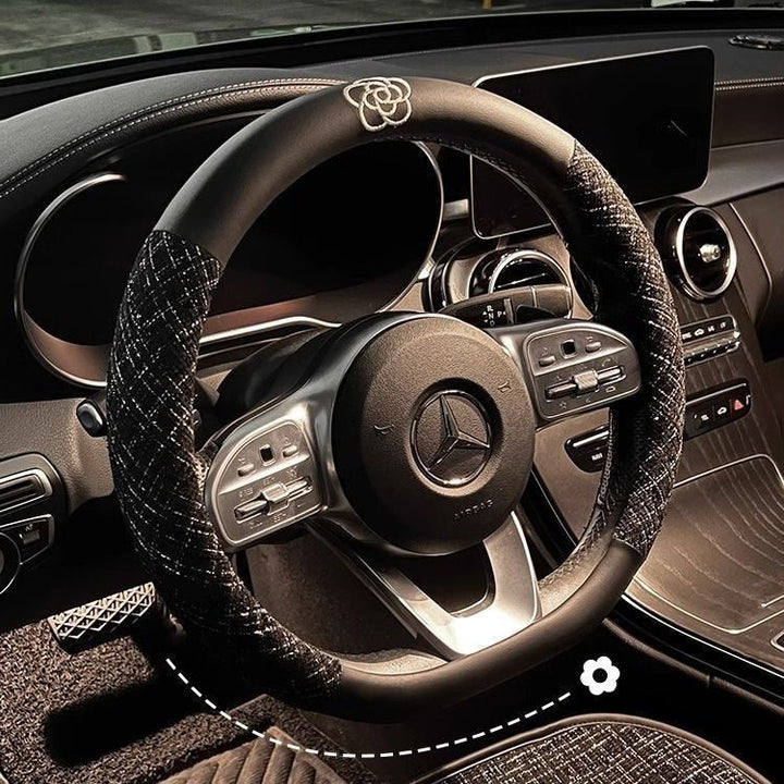 Car Steering Wheel Cover Women All Season Universal Small Minimalist Cotton Linen Moisture Wicking Non Slip Pre