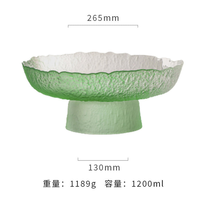 新款彩色冰露果盘水晶玻璃多彩高脚果盘批发渐变粉蓝盘子轻奢套装