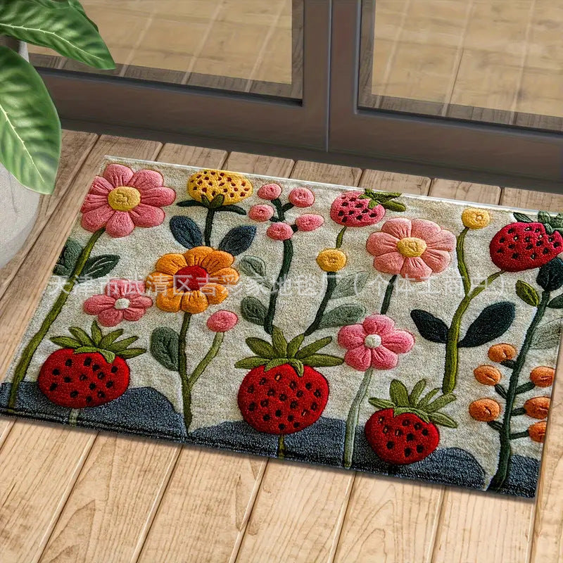 跨境热销客厅立体视觉植物花卉仿羊绒防滑地垫入户门玄关耐脏地垫