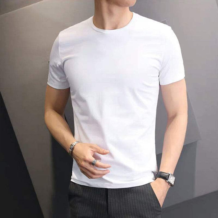 短袖T恤男士纯白色修身上衣服t桖纯色半袖内搭紧身打底衫外贸出口