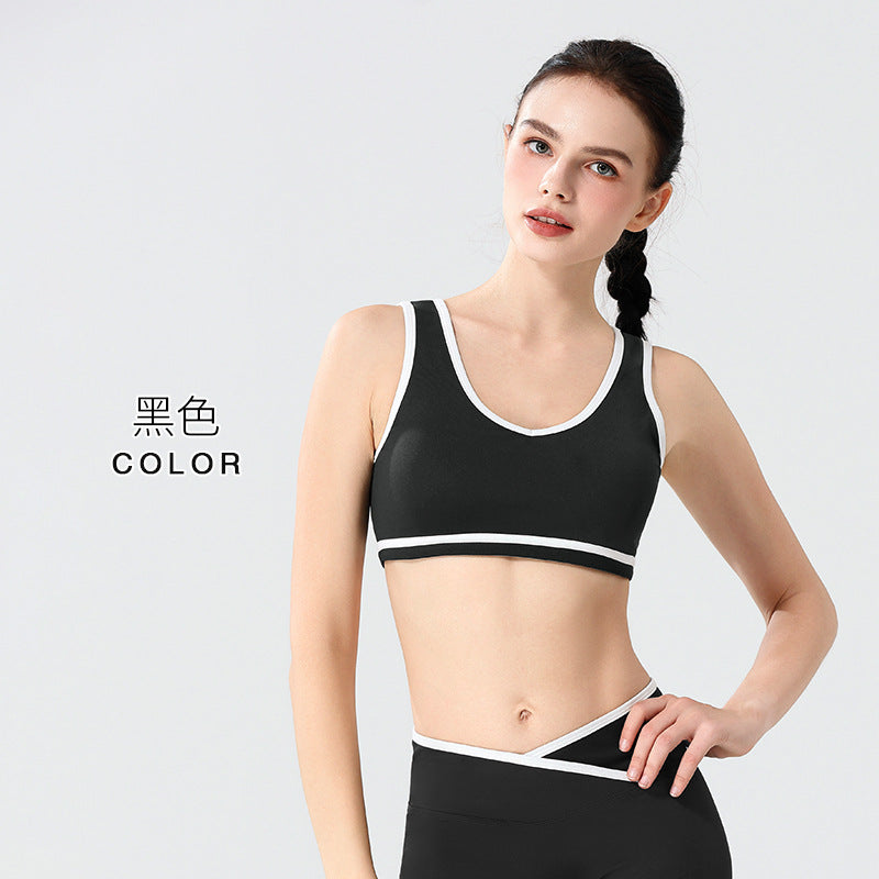 撞色运动内衣女无痕u型美背健身背心大胸防震短款露腰胸垫瑜伽服