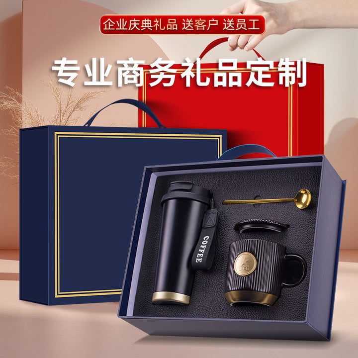 商务礼品套装轻奢风铜牌马克杯伴手礼定制logo公司礼品实用送客户