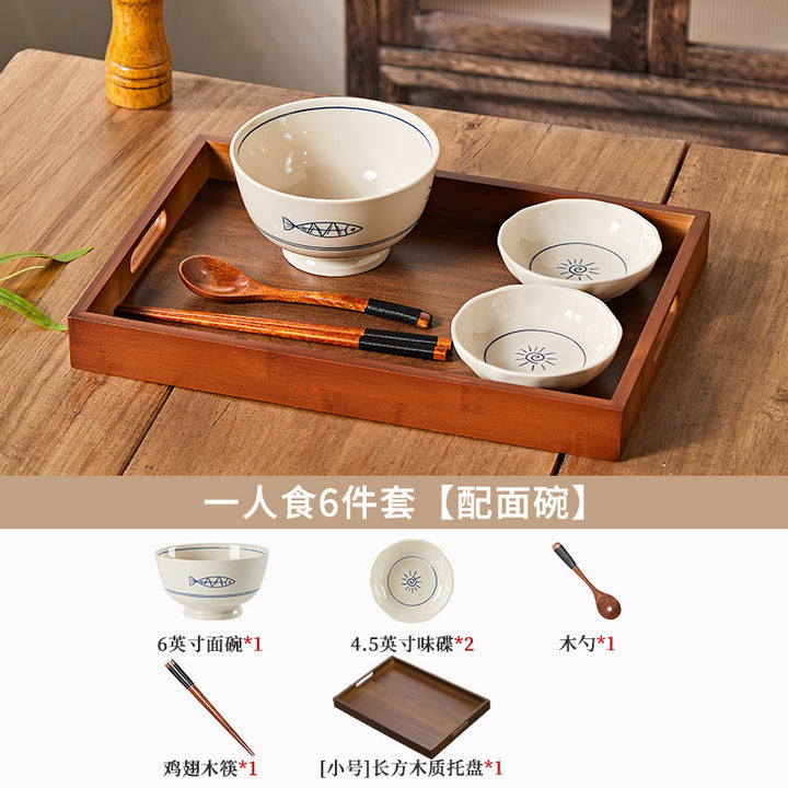 日式釉下彩陶瓷碗盘套装家用餐具一人食高颜值餐具套装乔迁送礼