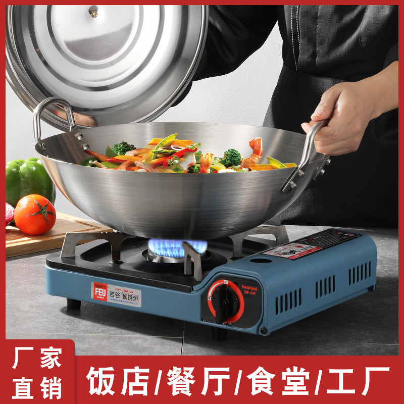 不锈钢炒锅大号铁锅双耳圆底爆炒菜锅饭店厨师食堂农村大锅商用
