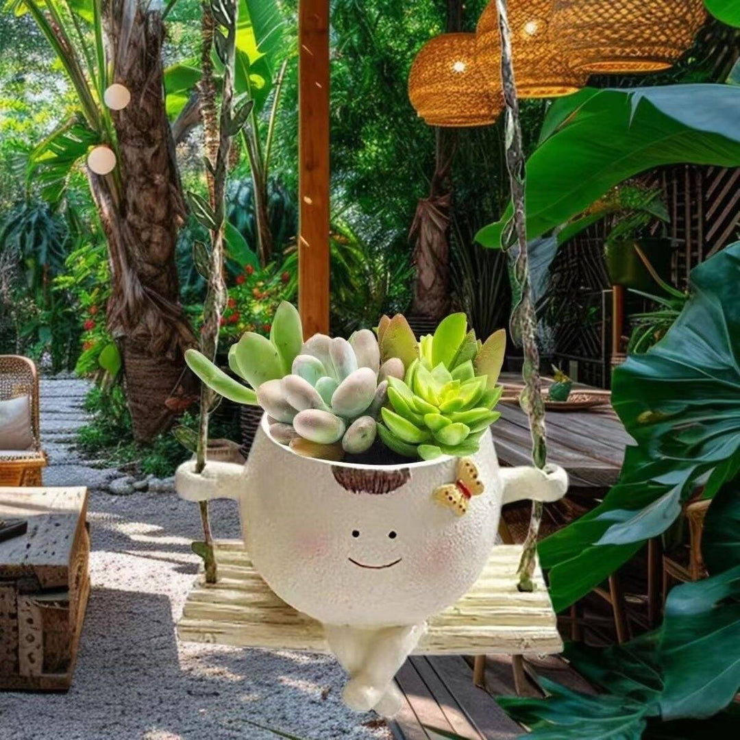 跨境新款可爱多肉秋千花盆工艺品创意家居个性花盆户外花园装饰