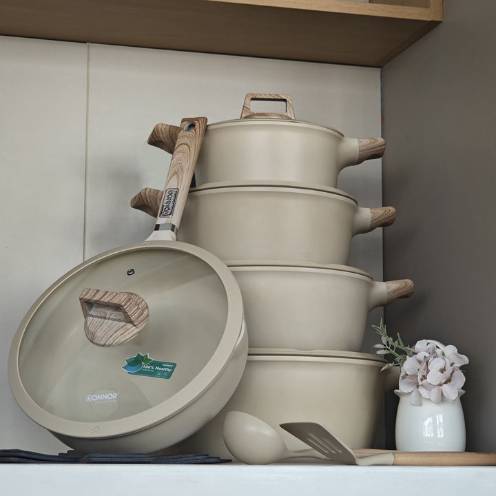 Cookware Set 15件套外贸套锅压铸覆底蓝钻内外不粘耐磨汤锅套装