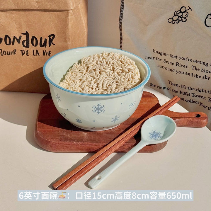 【初雪】新款高温釉下彩陶瓷餐具套装ins风奶蓝色简约家用碗盘
