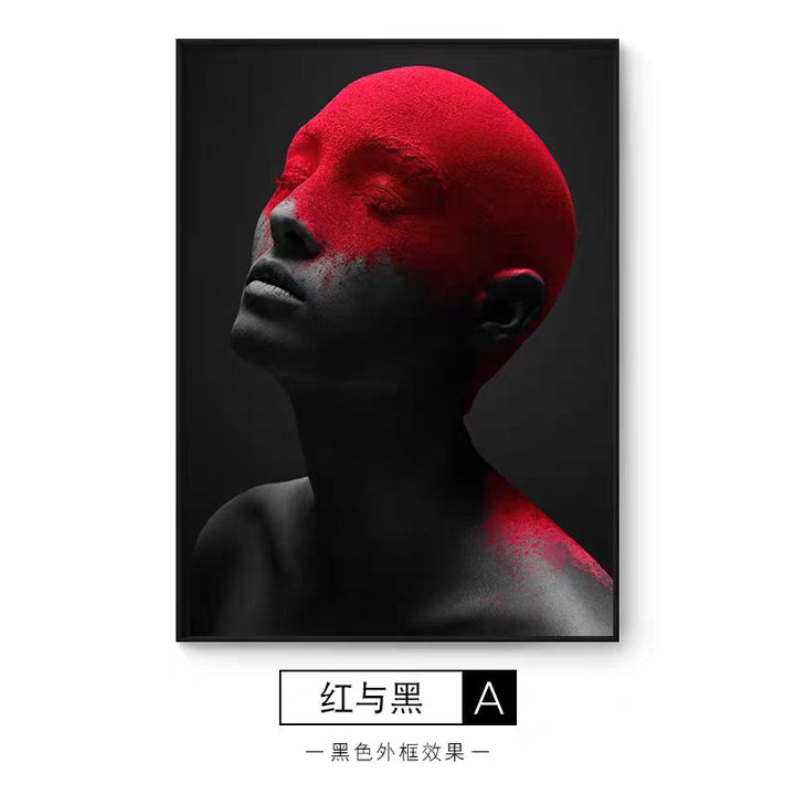 极简抽象小众艺术挂画服装店美容院人物装饰画个性时尚红黑色壁画