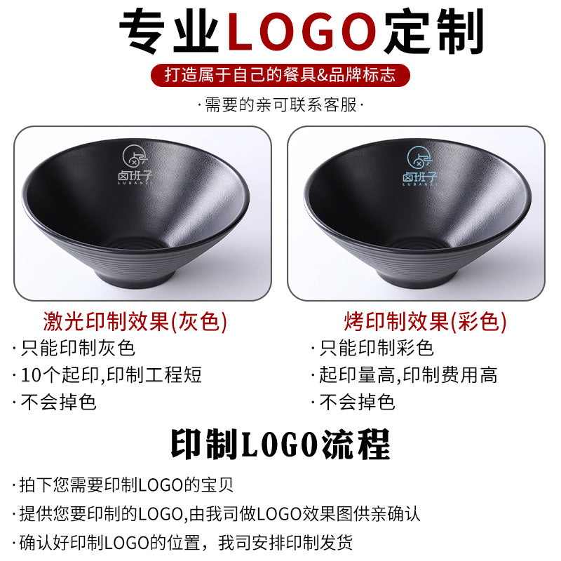 密胺面碗餐具店用黑色仿瓷塑料拉面馆汤饭碗盘家用商用斗笠碗批发