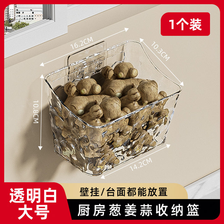 新款吸盘葱姜蒜收纳篮厨房收纳筐壁挂免打孔置物篮生姜大蒜小挂篮