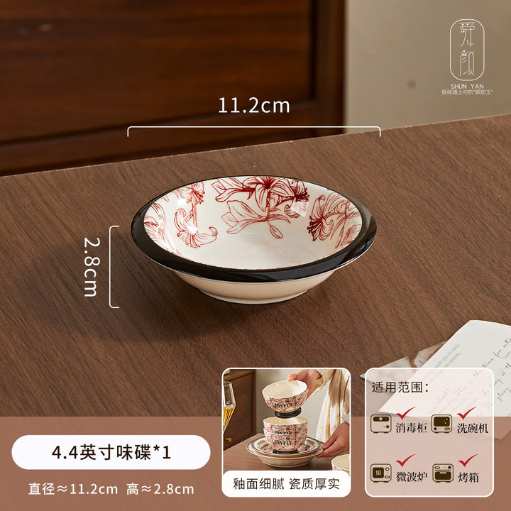 2026新款花悦时光复古高级感釉下彩陶瓷饭碗家用碗碟套装碗盘DIY