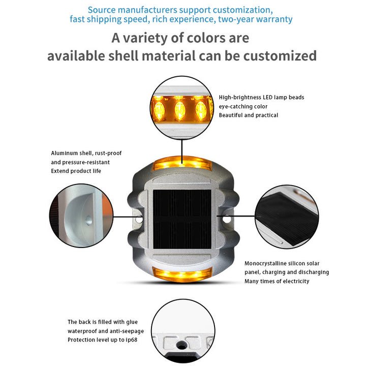 Solar powered cast aluminum horseshoe shaped road stud lamp