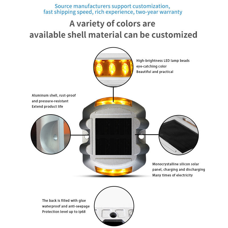 Solar powered cast aluminum horseshoe shaped road stud lamp
