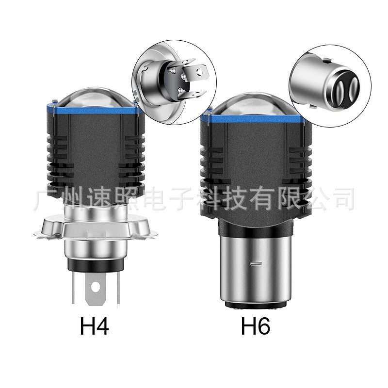 跨境新款摩托LED大灯H4 H6 BA20D高亮聚光机车大灯泡远近光头灯