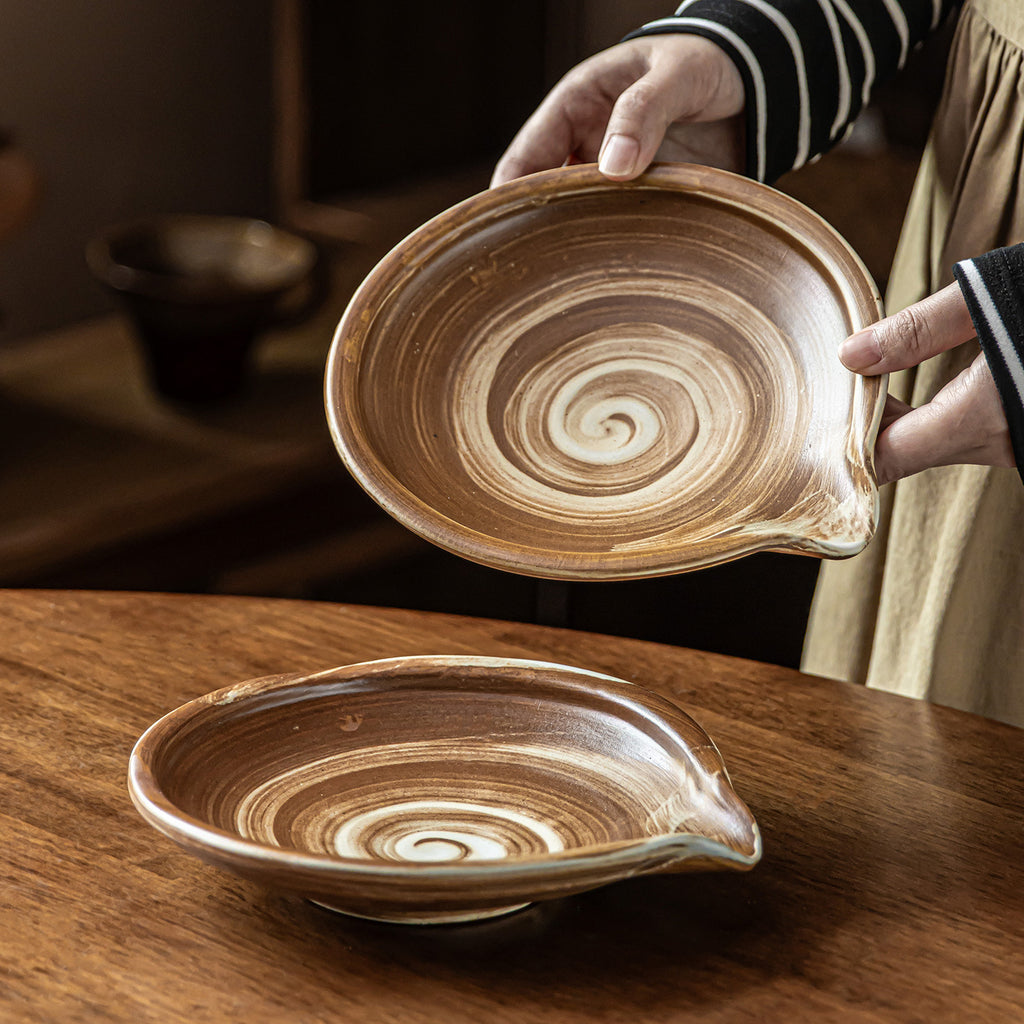 粗陶小众餐盘异形陶瓷盘子家用菜盘沙拉盘西餐摆盘日式餐具批发盘