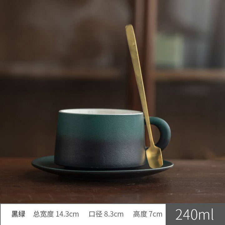 陶瓷咖啡杯碟套装高颜值粗陶渐变马克杯轻奢家用餐厅拉花杯水杯子