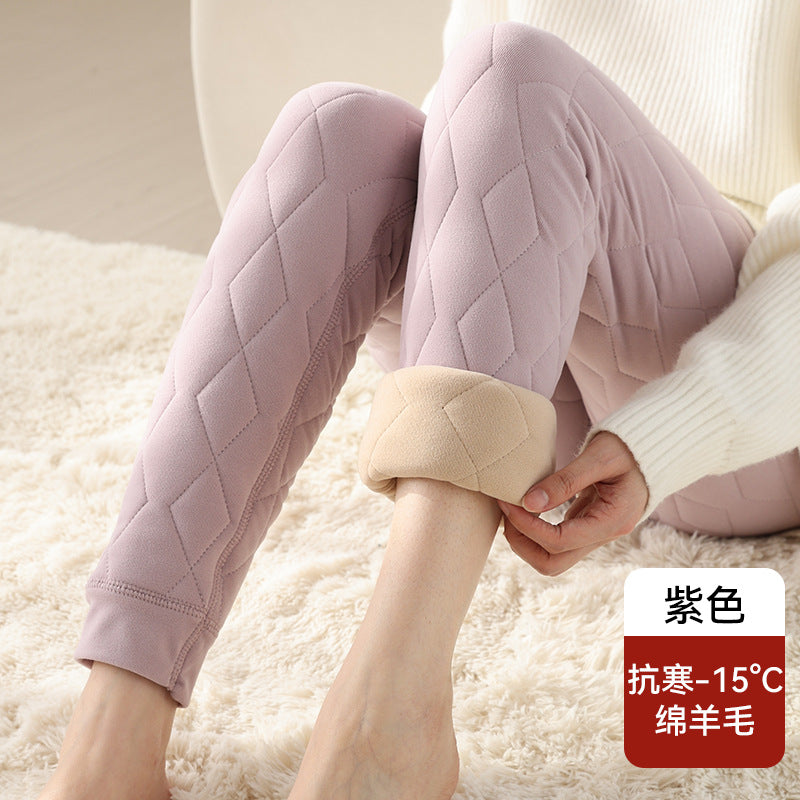 羊毛保暖裤秋冬季内外穿高腰紧身高弹力加绒加厚东北打底裤子女士