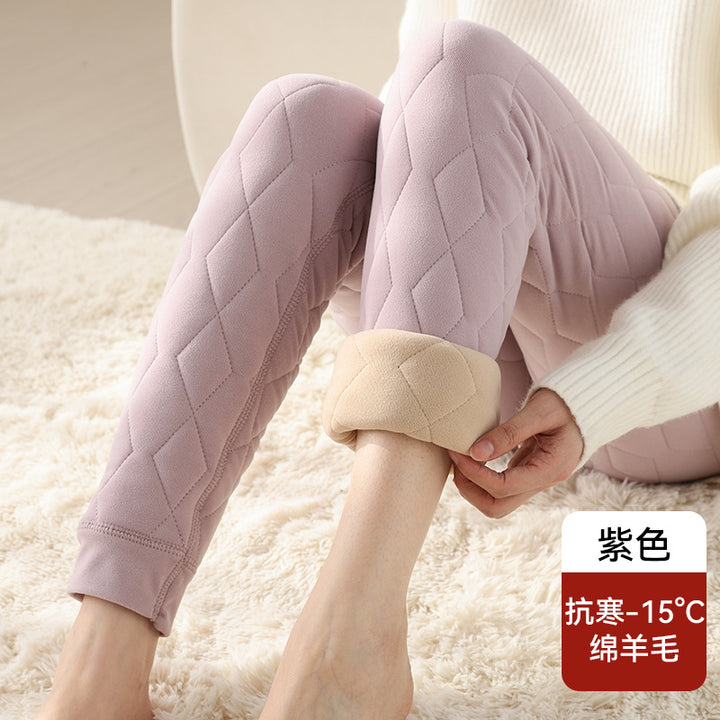 羊毛保暖裤秋冬季内外穿高腰紧身高弹力加绒加厚东北打底裤子女士