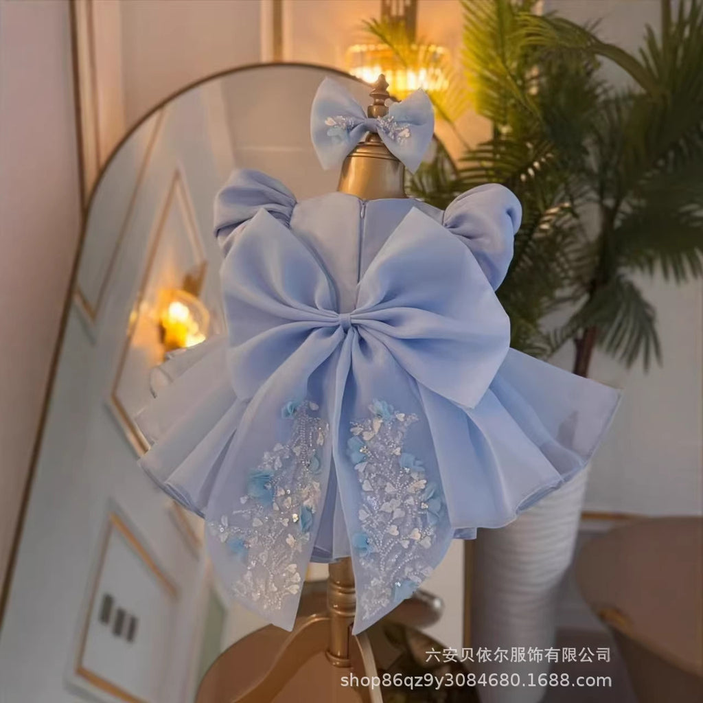 新款花童大蝴蝶结婚纱跨境儿童礼服蓬蓬裙女童公主裙宝宝周岁礼服