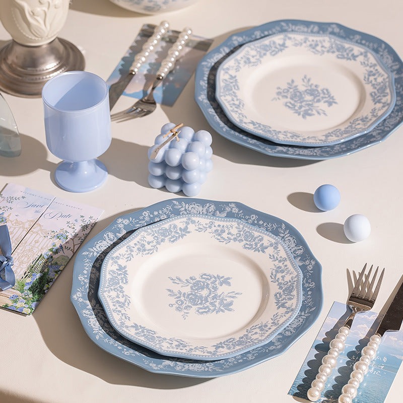 KANGMO Vintage Blue Floral Ceramic Set - Premium Rice Bowls & Soup Noodle Bowls