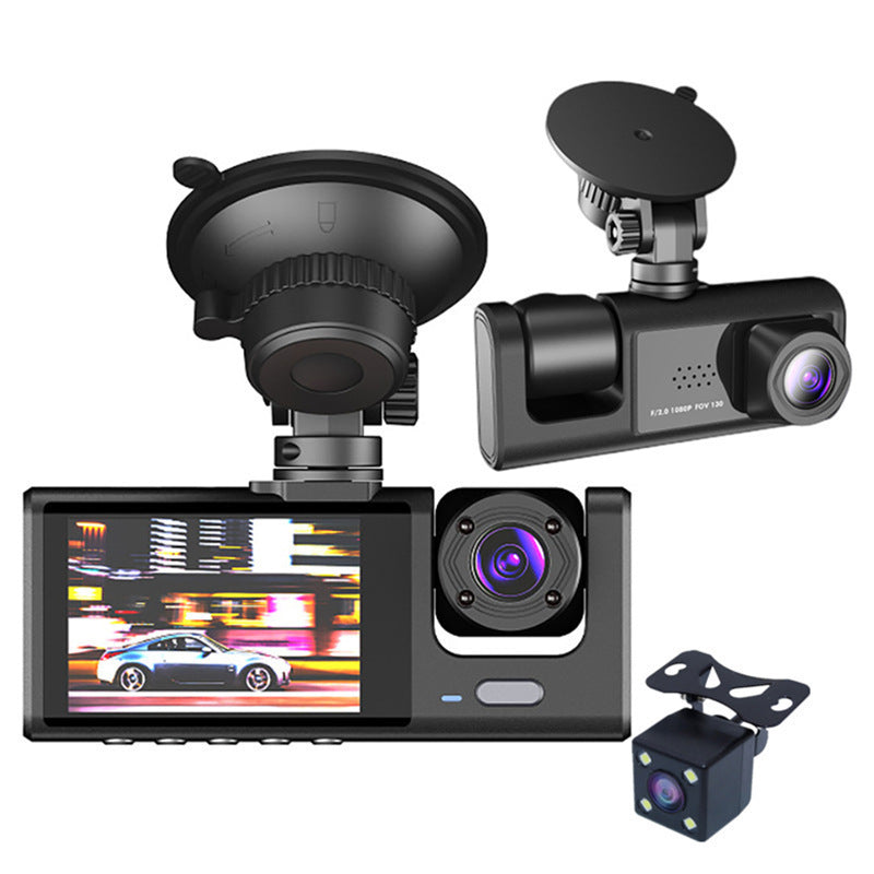 HD Rear View 3-Lens Car Dash Cam – Phone Connected Vehicle Recorder