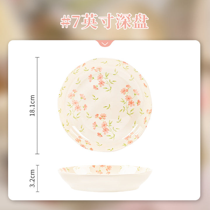 KANGMO Cream Style Ceramic Dinner Set - Floral Pattern Housewarming Wedding Gift