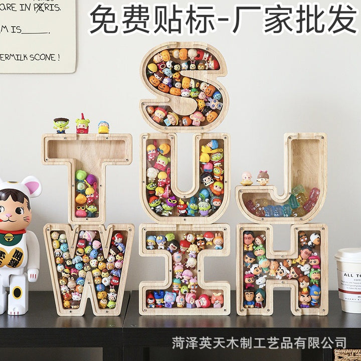 现货木质26个英文字母储蓄罐儿童小玩具收纳盒透明亚克力存钱罐子
