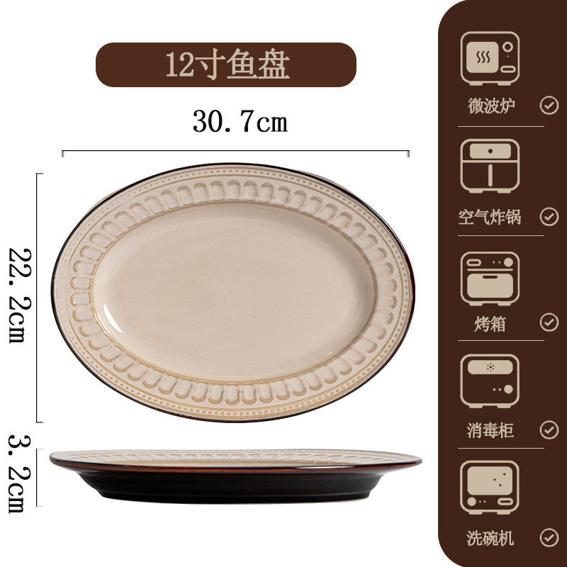 欧式复古罗马纹碗碟套装家用创意陶瓷餐具饭碗菜盘子釉下彩乔迁礼