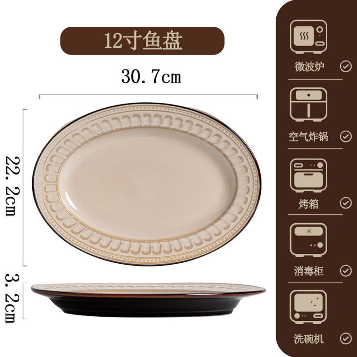 欧式复古罗马纹碗碟套装家用创意陶瓷餐具饭碗菜盘子釉下彩乔迁礼