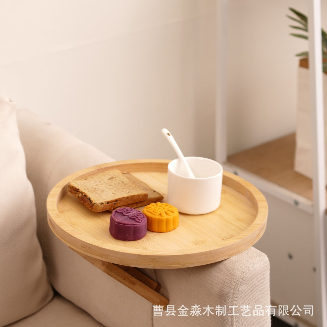 新中式竹制折叠托盘沙发扶手桌方形夹茶水盘省空间芝士盘客厅定制