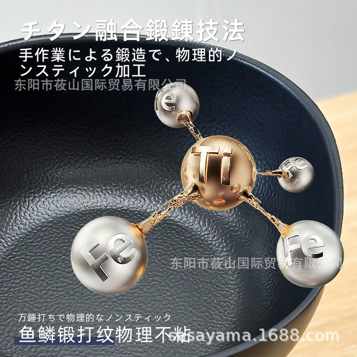日本方形锤纹铁锅炒锅家用无涂层燃气灶电磁炉通用炒菜平底煎炒锅