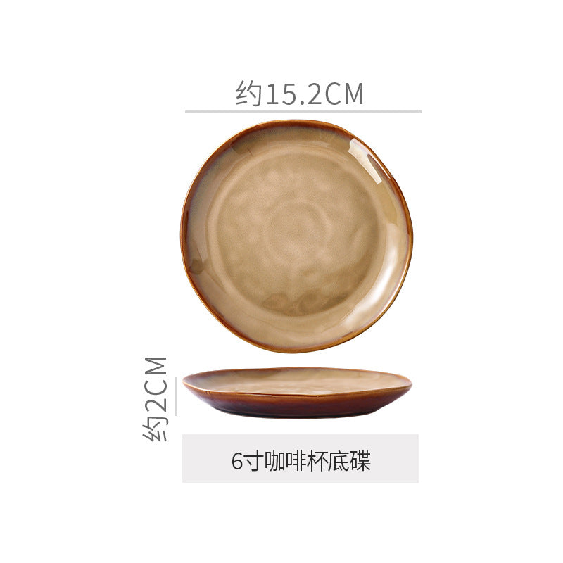 复古碗盘套装 异型大中小碗 日式窑变陶瓷餐具创意酒店牛排盘批发