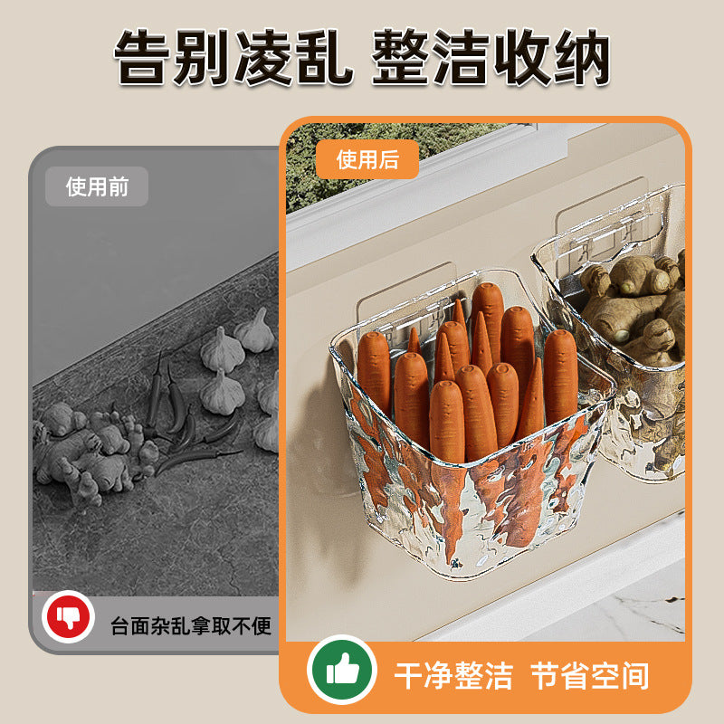 新款吸盘葱姜蒜收纳篮厨房收纳筐壁挂免打孔置物篮生姜大蒜小挂篮